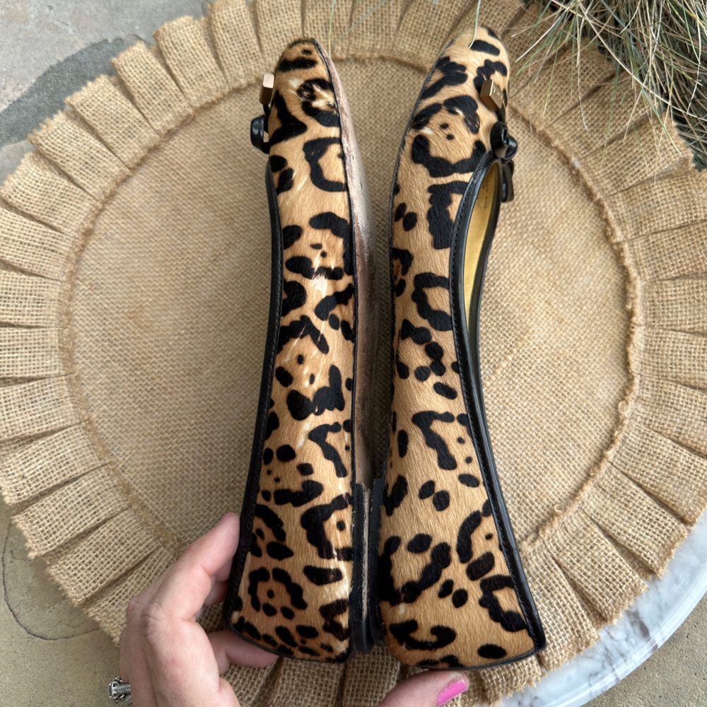 Vintage Coach Calf Hair Leopard Print Leather Ballet Flats Size 9.5 black bow - Picture 6 of 8